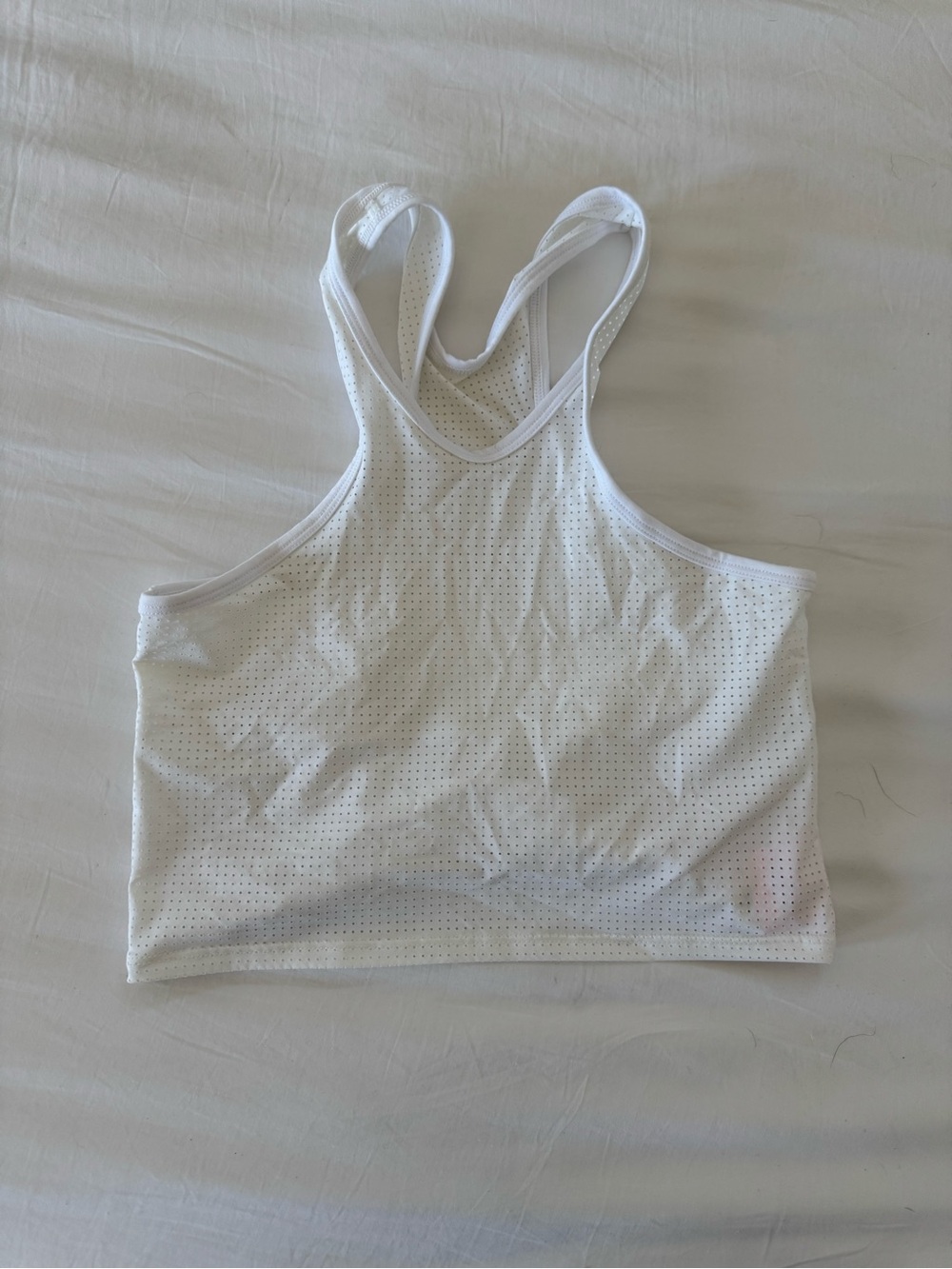 Bombshell Sportswear White Mesh Racerback Crop Top